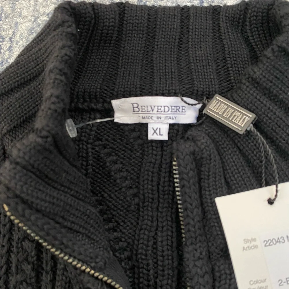 Belvedere Black Chunky Cable Knit Men's XL Cardigan Vintage NWT Old Money Luxury